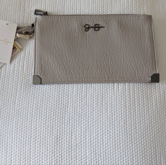 Jessica Simpson Handbags - Jessica Simpson Faux Leather Wallet Gray Wristlet Clutch Purse Wrist Strap.